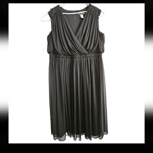 Alex Evenings Black Beaded Formal Elegant Party Evening Midi Dress,  Plus 22 W